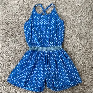 Boden girls blue & white floral cross back romper